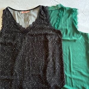 EVRI Black Speckled and Green Sleeveless Blouses